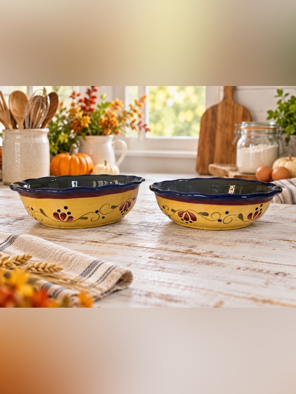 Home & Garden Party Floral Stoneware Pie Plates Set of 2